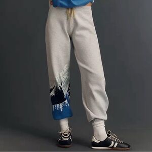 Anthropologie Gray and Blue Graphic Joggers